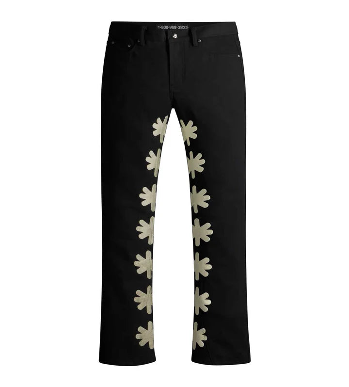 Bone on Black Sun Logo Denim